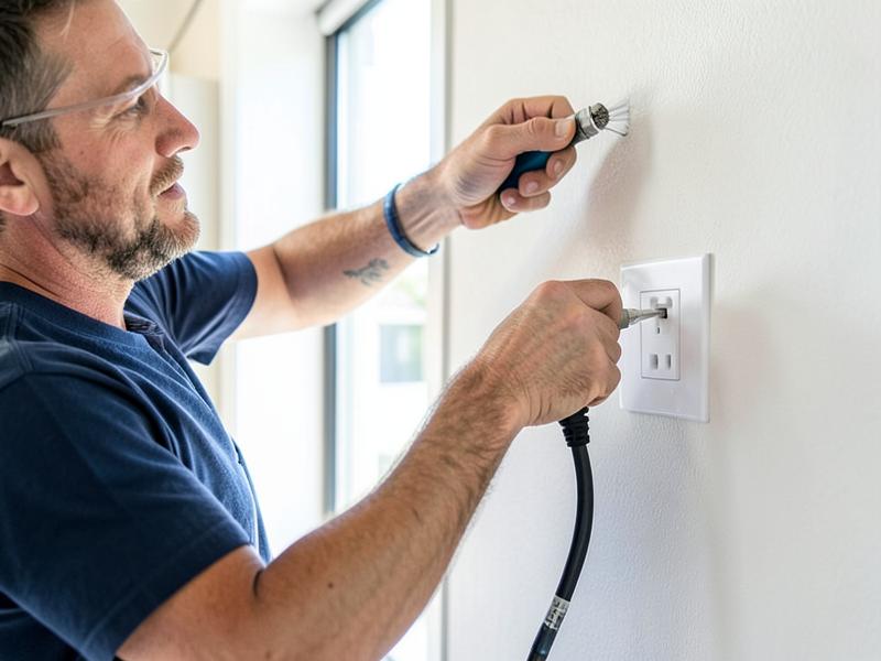 Electrician installing a wall outlet in a modern home